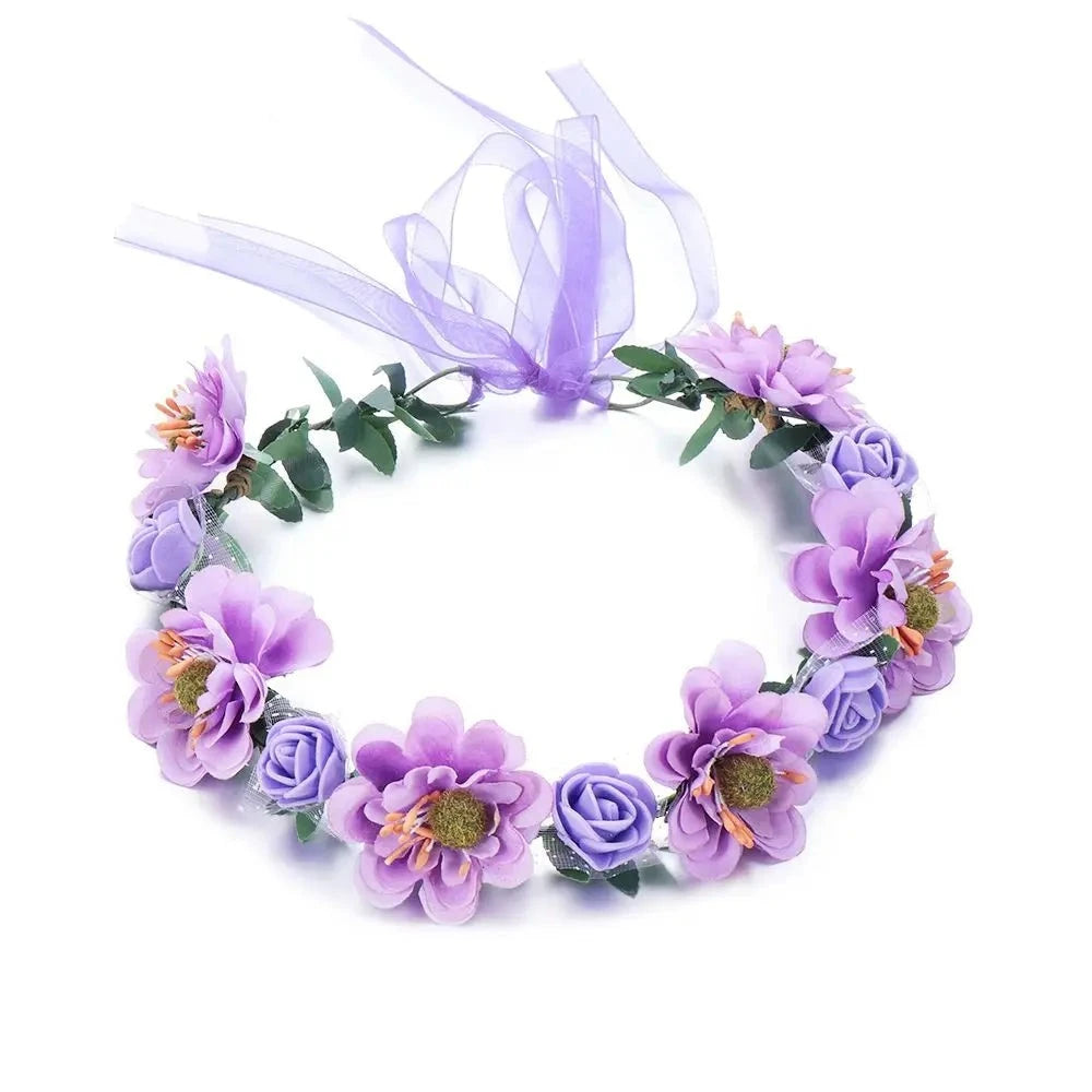 Pink Flowers Crown Festival Headpiece Women Hair Accessories Headdress Girl Baby Crown Floral Garland Wedding Floral Headwear-Dollar Bargains Online Shopping Australia