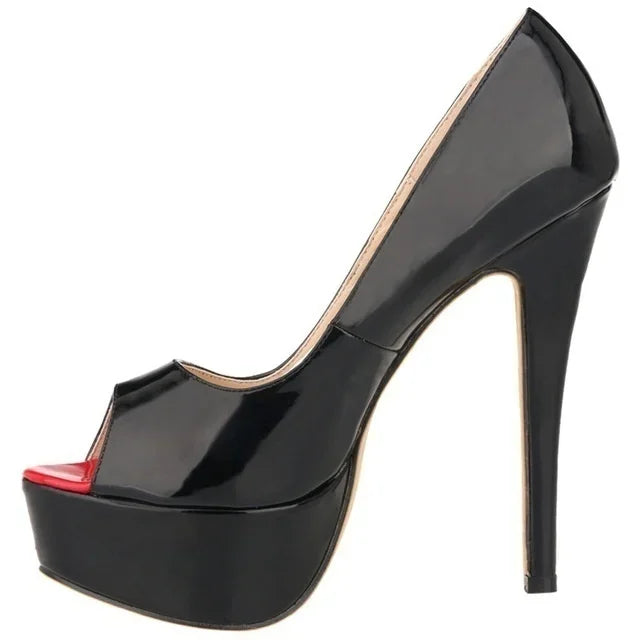 Women Pumps Sexy Platform Peep Toe 14cm Extremely Thin High Heels Stiletto Patent Leather Fashion Party Nighclub Wedding Shoes-Dollar Bargains Online Shopping Australia