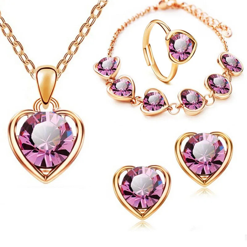 Crystal Ring Necklace Earrings Set Wedding Jewelry Sets For Brides Pendant Earrings For Girls Women African Jewelry Sets-Dollar Bargains Online Shopping Australia