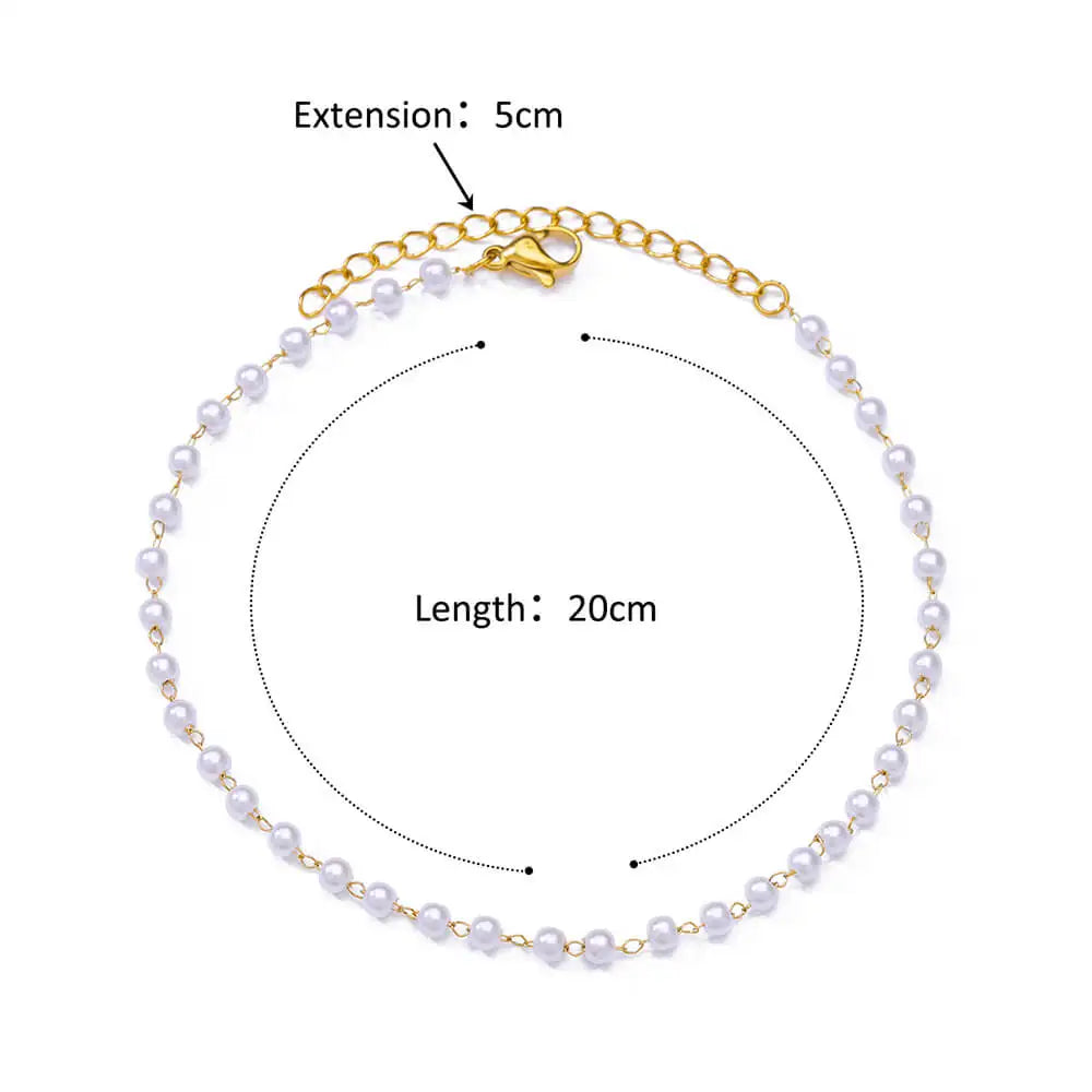 Pearl Bead Anklet for Women Foot Jewelry Accessories Stainless Steel Leg Bracelet Trend Body Chain Aesthetic Barefoot Decorate-Dollar Bargains Online Shopping Australia