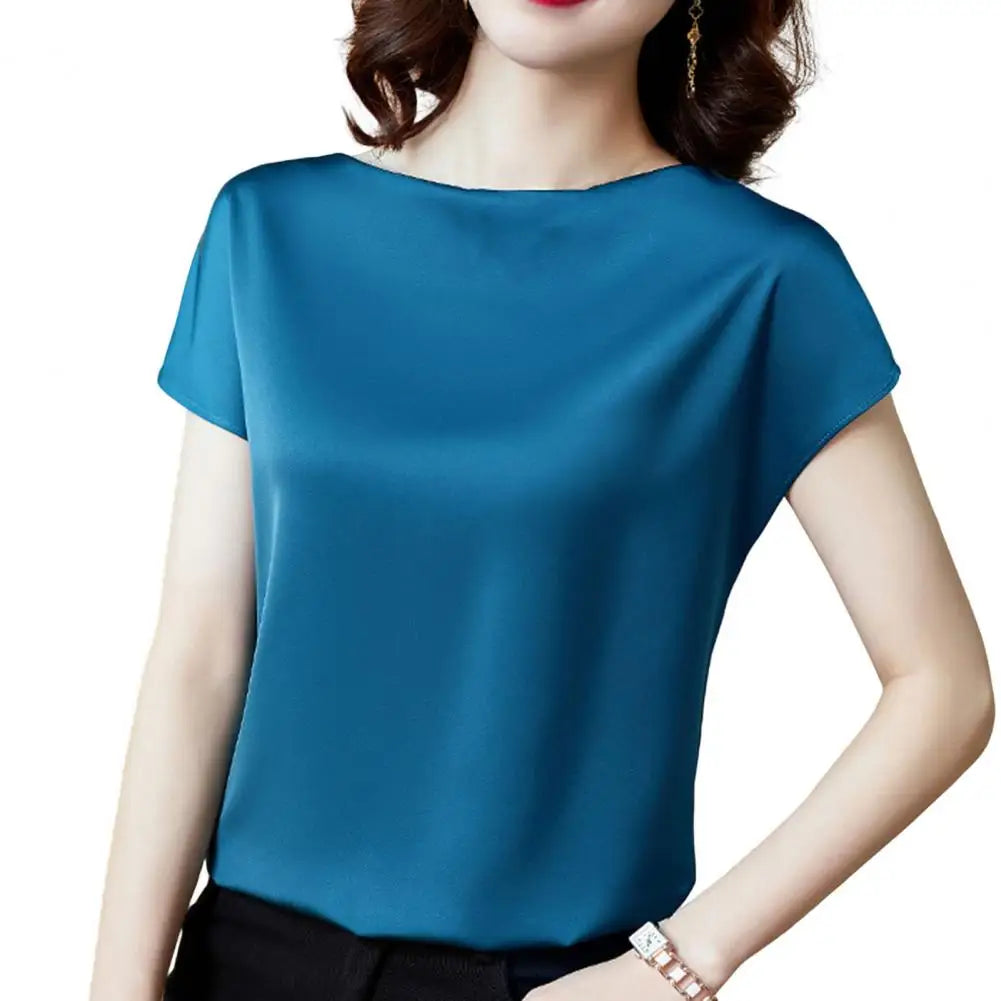 Women Summer T-shirt Women Summer Top Women Clothes Round Neck Loose Short Sleeves Pullover Soft Keep Cooling Breathable Solid C-Dollar Bargains Online Shopping Australia