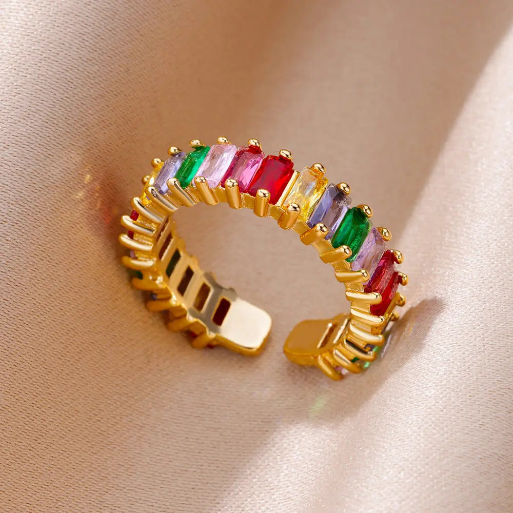 Colorful Zircon Rings For Women Gold Color Stainless Steel Fashion Cubic Zirconia Ring Wedding Jewelry Gift-Dollar Bargains Online Shopping Australia