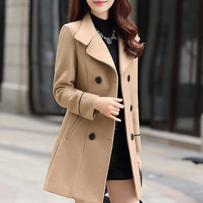 Jacket Women Double Breasted Solid Color Coat Korean Slim Female Woolen Jacket-Dollar Bargains Online Shopping Australia