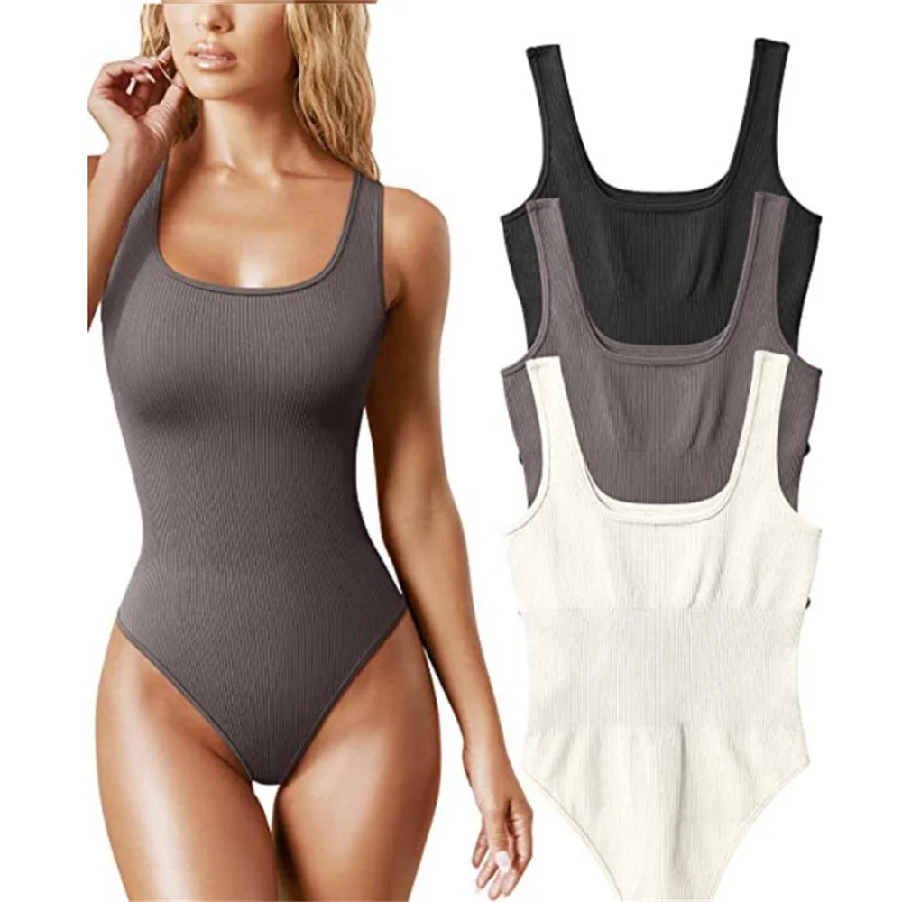Sleeveless Bodysuits for Women Summer Basic Ribbed Sexy Crew Neck Racerback Tank Tops Body Suit Going Out-Dollar Bargains Online Shopping Australia