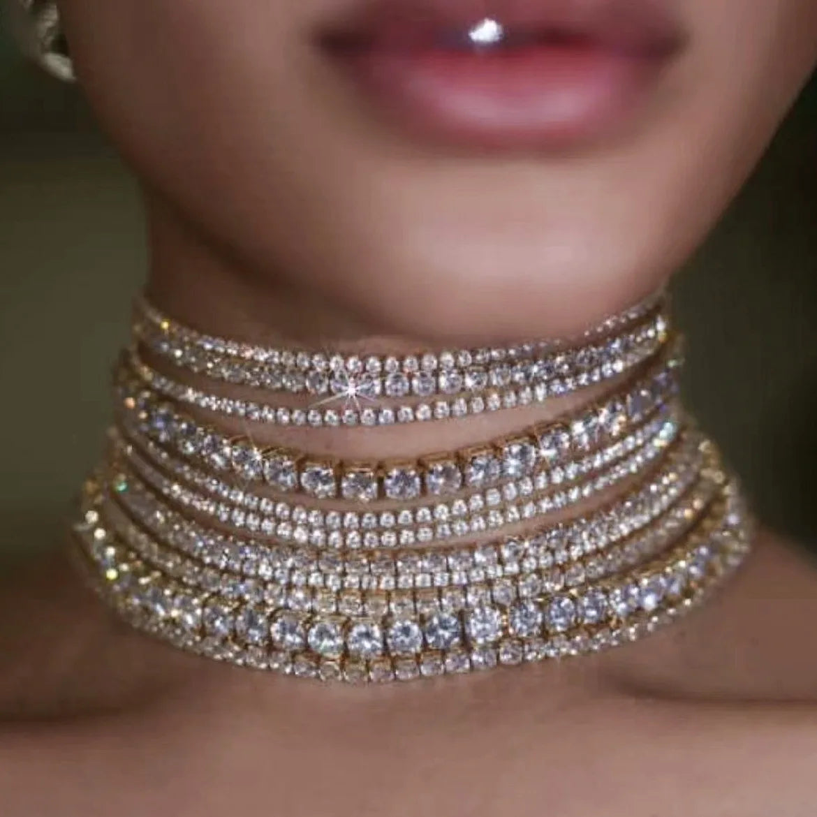 Luxury Multilayers Crystal Chokers Necklaces for Women Rhinestone Chains Necklaces Statements Jewelry-Dollar Bargains Online Shopping Australia