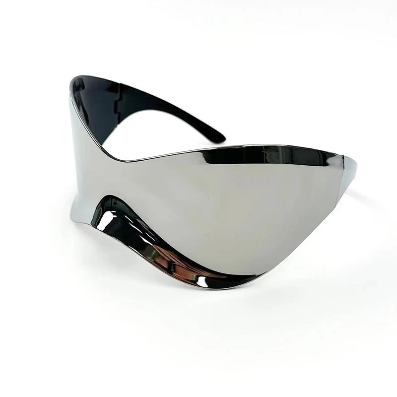 Oversized Futuristic Shield Sunglasses for Women Men Fashion Silver Mask Visor Sun Glasses Female Punk Y2K Eyeglasses-Dollar Bargains Online Shopping Australia