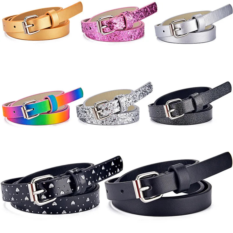 Children Belt Boys Girls Pu Leather Adjustable Belts Kids Love Heart Eyelet Waist Belt Square Buckle Belts Colorful Waistband