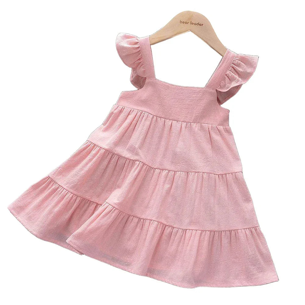 Casual Baby Kid Girl Infant Sleeveless Ruffles Princess Dress Cute Solid Color Korean Kids Clothes-Dollar Bargains Online Shopping Australia
