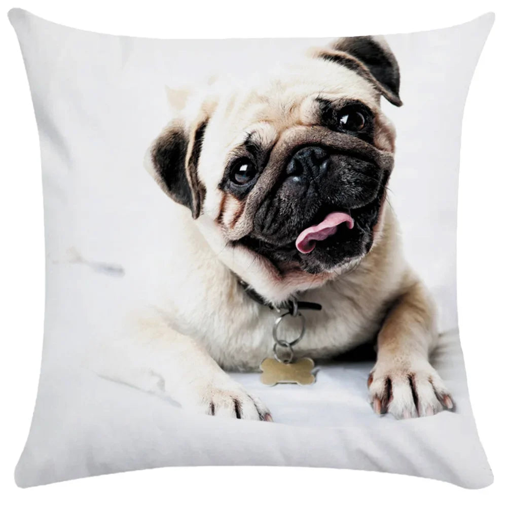 Pug Bulldog Print Cushion Cover Pets Dog Pillowcase For Home Sofa Decoration Polyester Lumbar Pillow Case Gift-Dollar Bargains Online Shopping Australia
