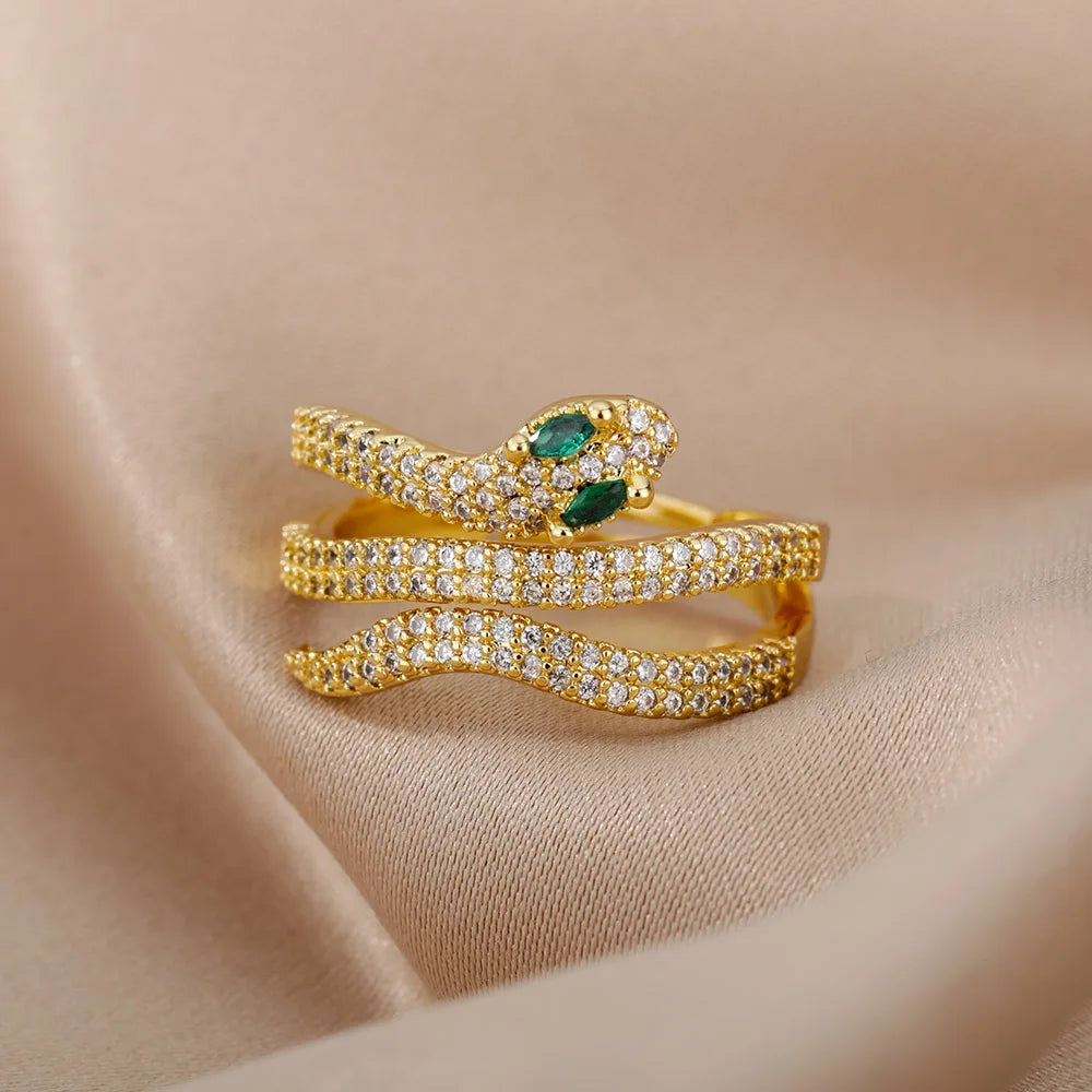 Stainless Steel Snake Rings For Women Men Gold Color Open Adjustable Zircon Ring Vintage Gothic Aesthetic Jewelry-Dollar Bargains Online Shopping Australia