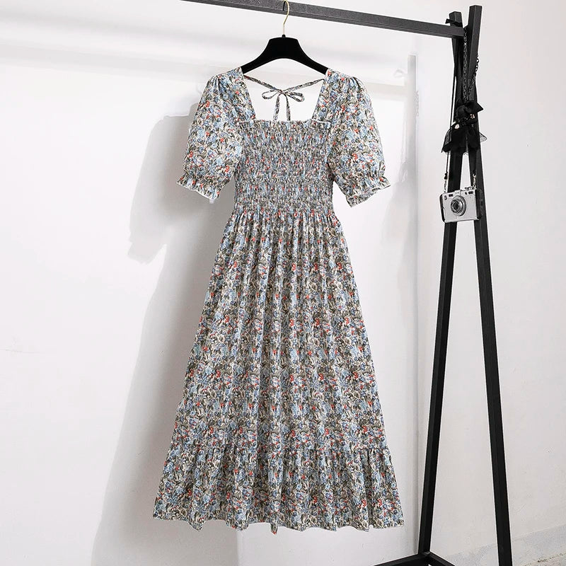 Chiffon Dresses Fashion Female Elastic Waist Short Sleeve Pleated Casual Dress Women A-line Dresses-Dollar Bargains Online Shopping Australia