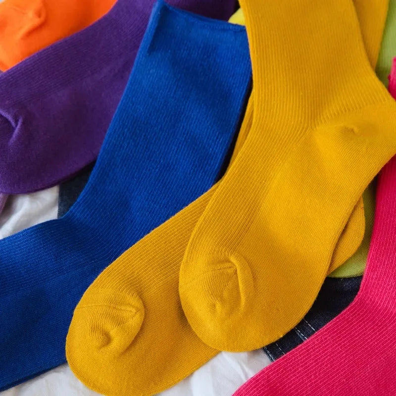 Women Socks Fashion Solid Color Crew Socks For Women Preppy Style Cotton Breathable Neon Color Long-Dollar Bargains Online Shopping Australia