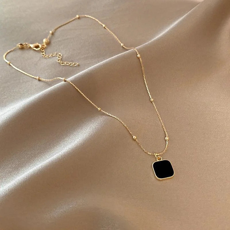 Stainless Steel Necklaces Black Exquisite Minimalist Square Pendant Choker Chains Fashion Necklace For Women Jewelry Party Gifts-Dollar Bargains Online Shopping Australia