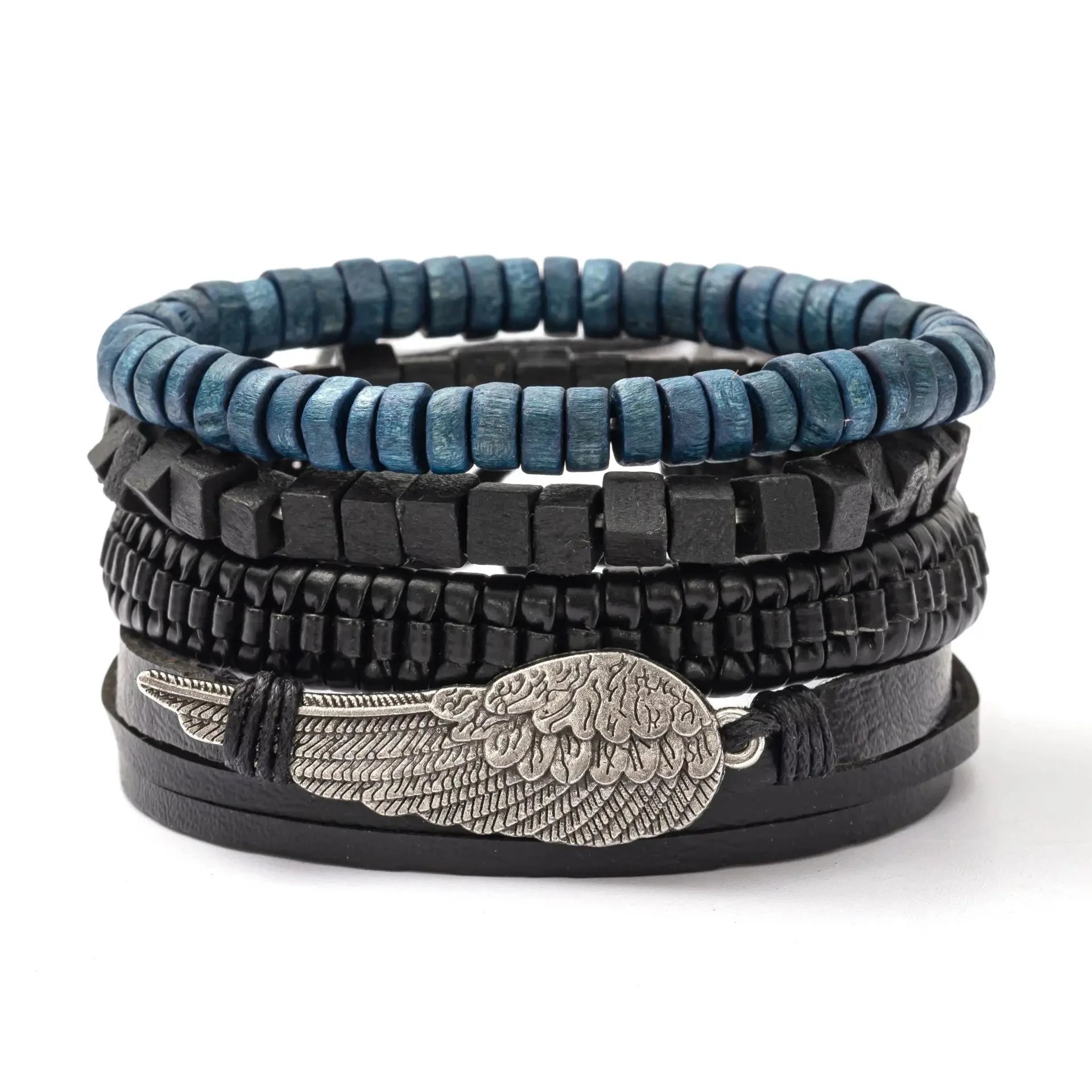 Trendy Compass Man Leather Bracelets set Black Hand Woven Bracelet for Men 4pcs/set DIY Male Jewelry Gift New Pulsera Hombre-Dollar Bargains Online Shopping Australia