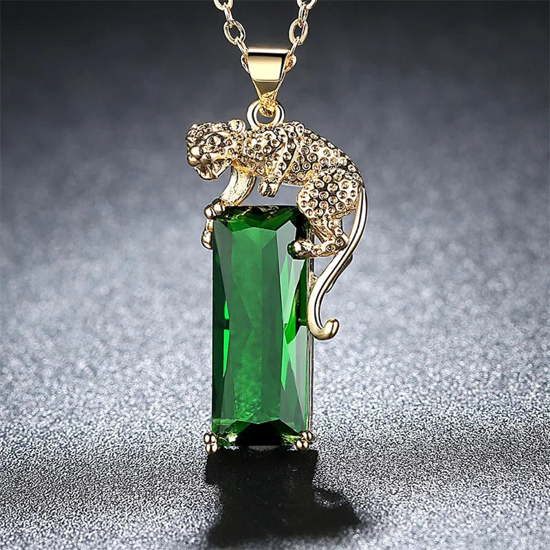 Exquisite Fashion Leopard Jadeite Tourmaline Pendant Necklace Ladies High-End Noble Temperament Necklace Jewelry Engagement Gift-Dollar Bargains Online Shopping Australia