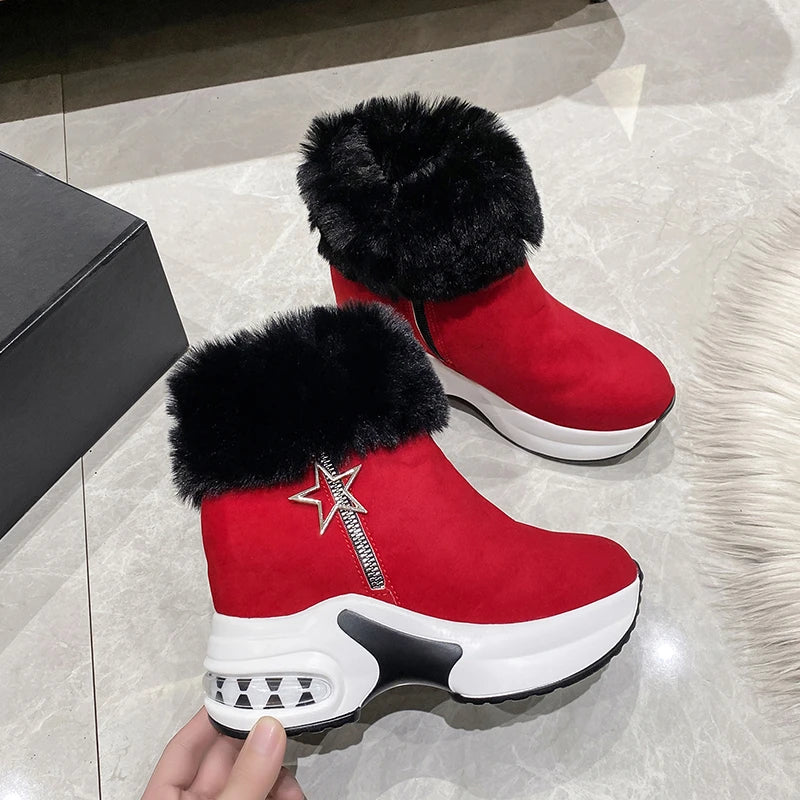 Platform Wedge Snow Boots for Women Shoe Plush Side Zipper Internal Increasing Modern Short Boot-Dollar Bargains Online Shopping Australia