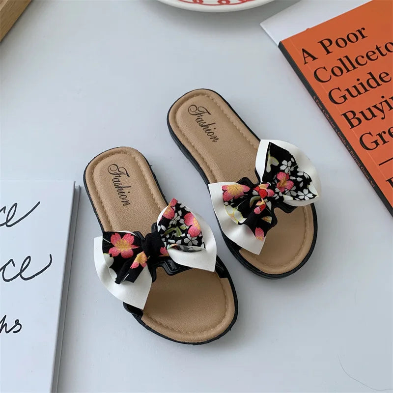 Bow Flats Open Toe Slide Sandals Non-slip Flip Flops Children Home Slippers Kids Girls Summer Cute Beach Slippers Shoe-Dollar Bargains Online Shopping Australia