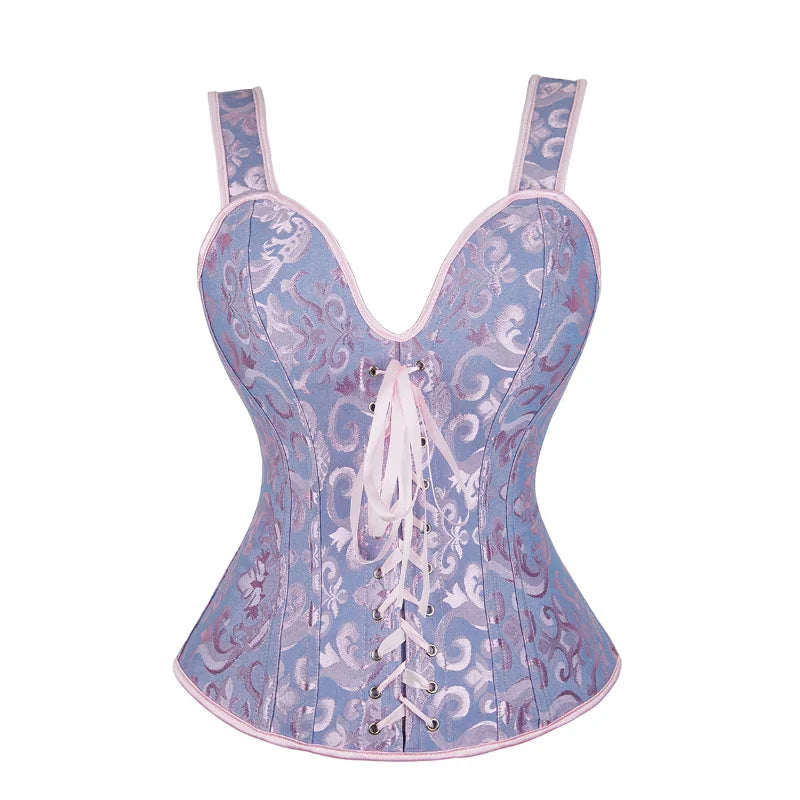 Corset with Straps for Women Black Overbust Corset Plus Size Jacquard Lace-Up Corset Zipper TOP Vintage Gothic Corset Bustier-Dollar Bargains Online Shopping Australia