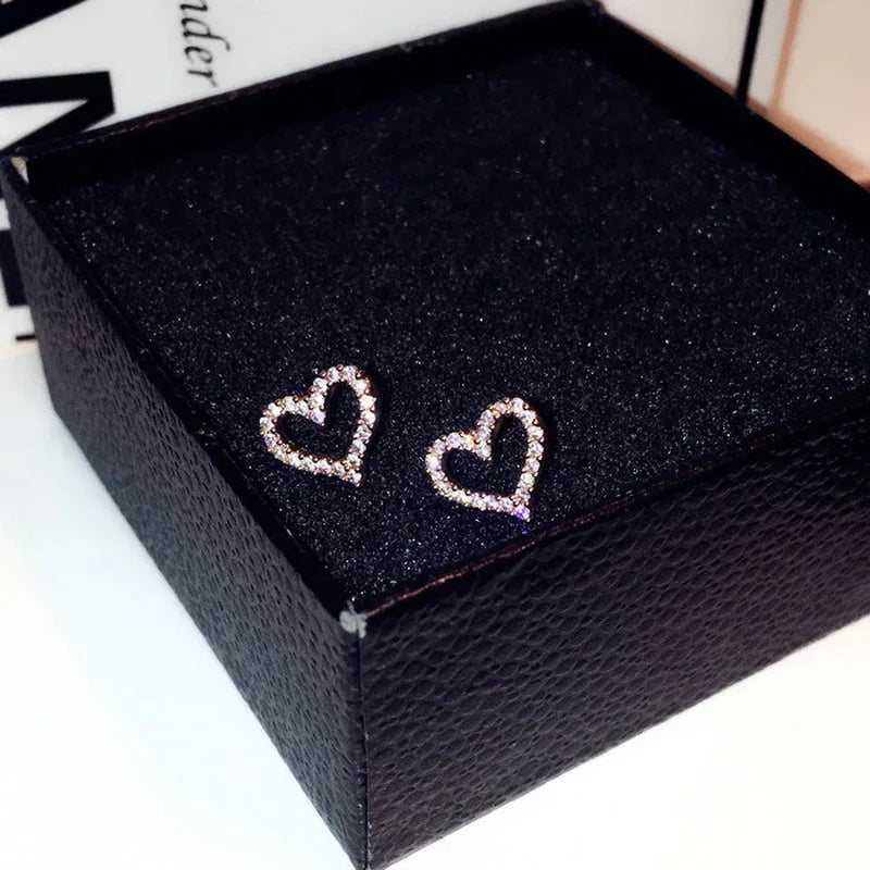 Silver Color Heart Bling Zircon Stone Stud Earrings Women Jewelry-Dollar Bargains Online Shopping Australia