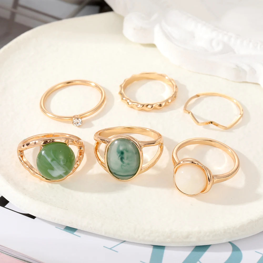 Elegant Emerald White Rings Set for Women Vintage Crystal Geometric Finger Ring Fashion Jewelry-Dollar Bargains Online Shopping Australia