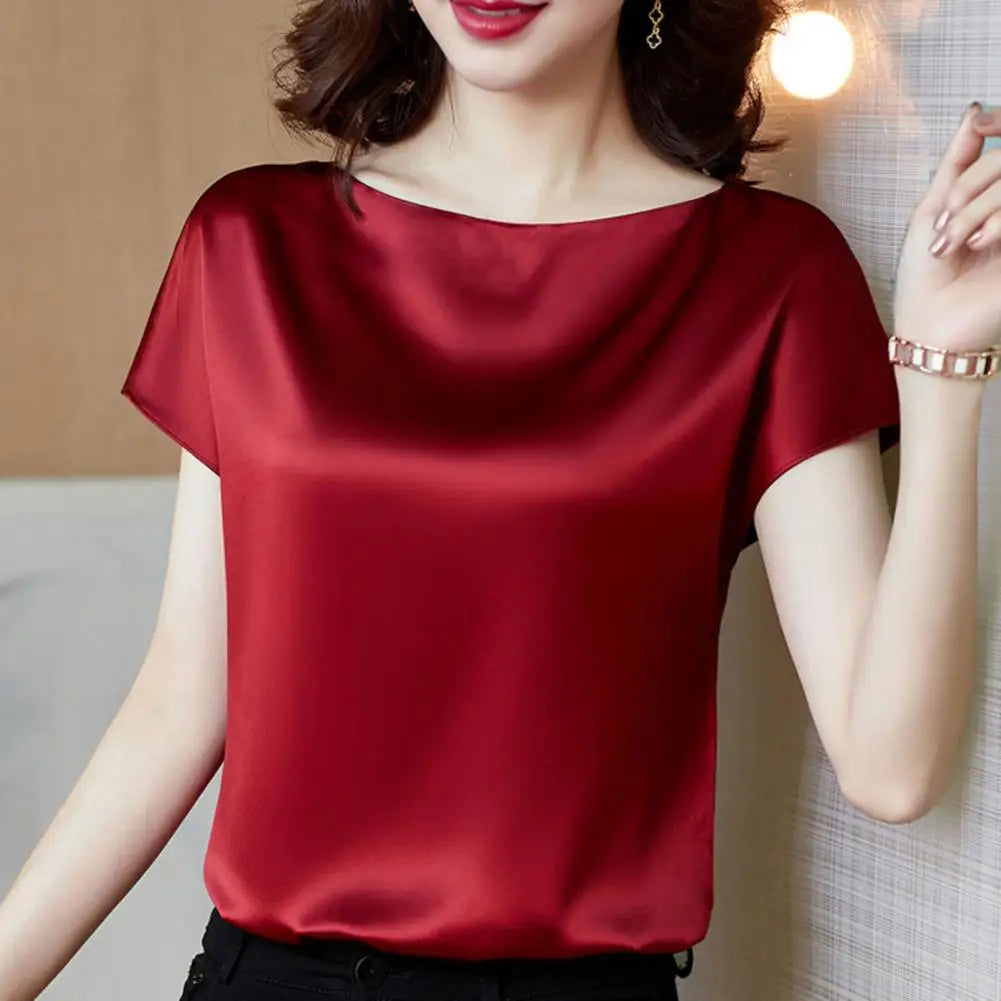 Women Summer T-shirt Women Summer Top Women Clothes Round Neck Loose Short Sleeves Pullover Soft Keep Cooling Breathable Solid C-Dollar Bargains Online Shopping Australia