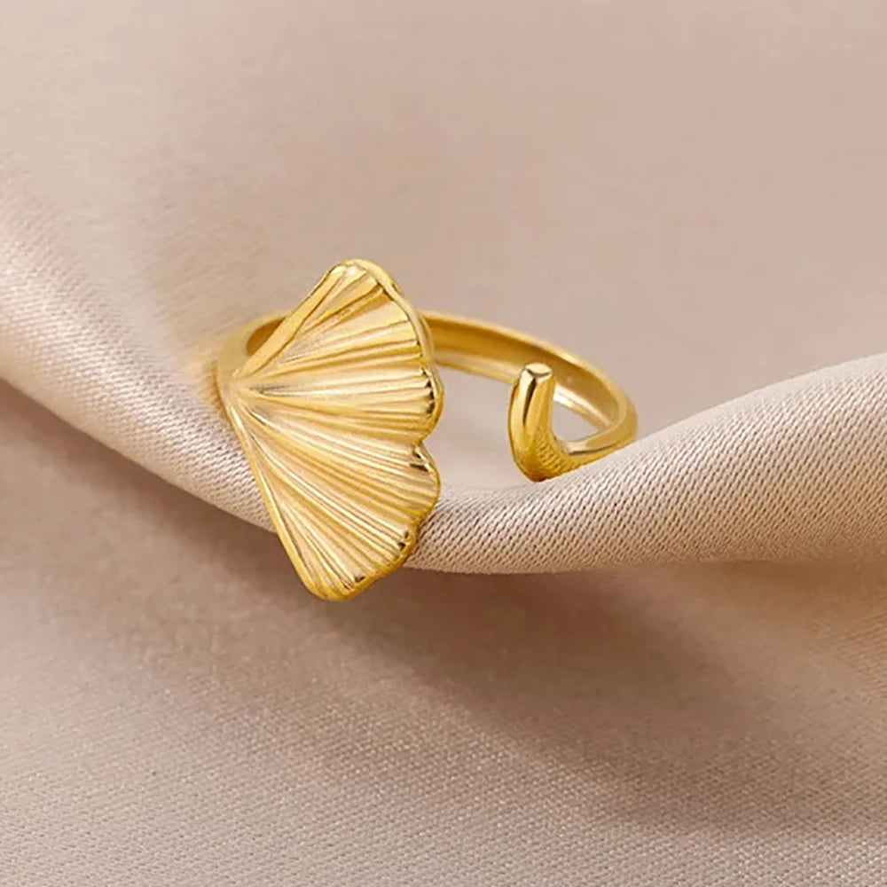 Gold Color Stainless Steel Shell Rings For Women Vintage Oval Blue Stone Adjustable Ring Fashion Party Jewelry Anniversary Gift-Dollar Bargains Online Shopping Australia