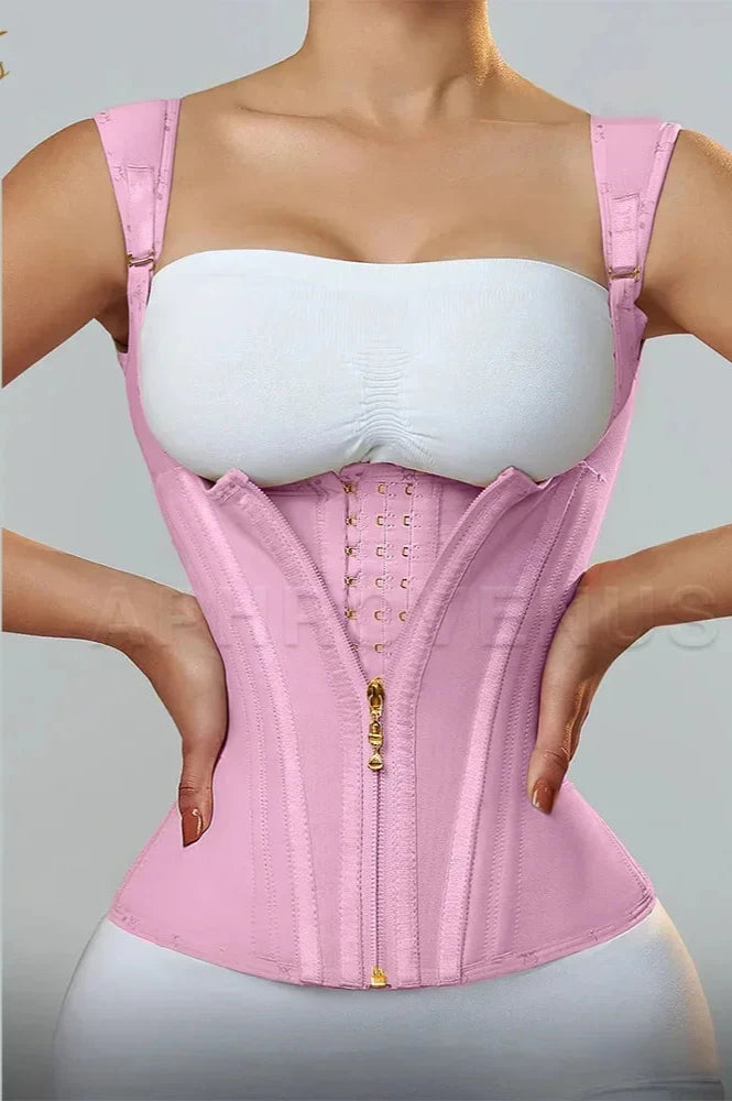 Women Double Compression Waist Trainer Corset with Bone Adjustable Zipper and Hook-eyes Flat Belly Body Shaper-Dollar Bargains Online Shopping Australia