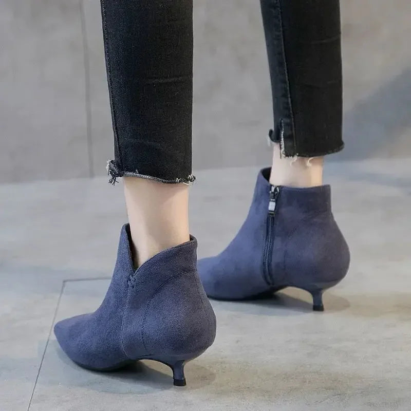 Ankle Boots Women Pointed Toe Stiletto Ankle Boots Low Heels for Women Chunky High Heel Female Shoes-Dollar Bargains Online Shopping Australia
