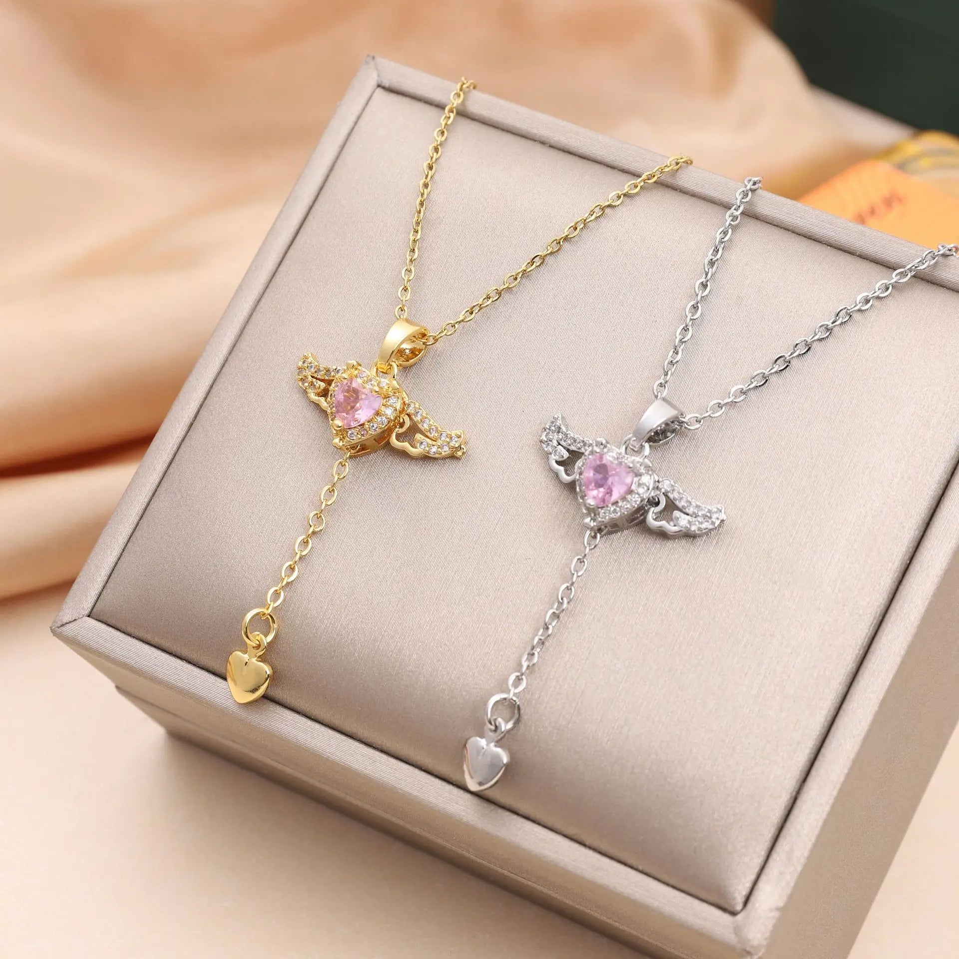 Stainless Steel Gold Color Cupid Angel's Wings Pendant Necklace For Women Girls Clavicle Chain Party Jewelry Gift-Dollar Bargains Online Shopping Australia