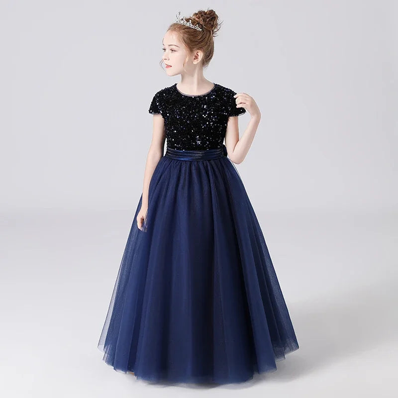 Sparkly Sequins Short Sleeves Flower Girl Dresses Tulle Kids Birthday Party Pageant Prom Gown Junior Bridesmaid-Dollar Bargains Online Shopping Australia