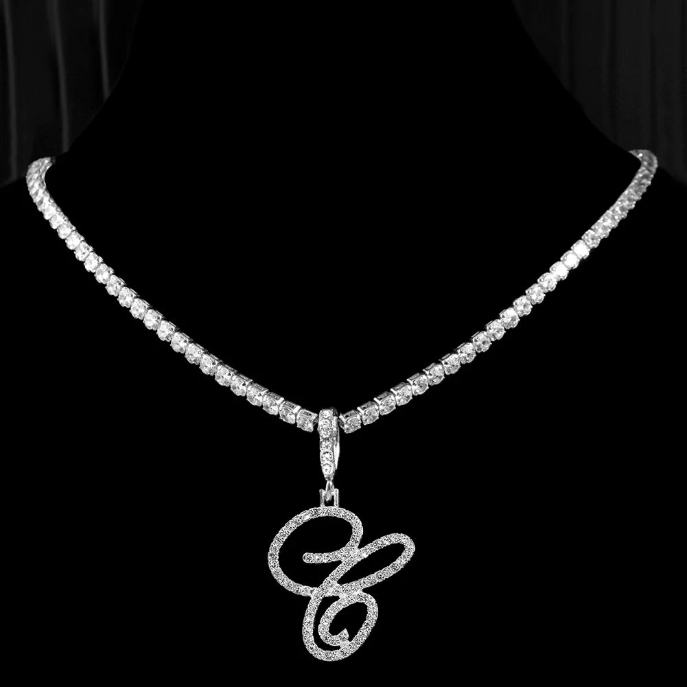 Cursive Letters Cubic Zirconia Chain Name Necklace Hip Hop Jewelry Gold Silver Color CZ-Dollar Bargains Online Shopping Australia