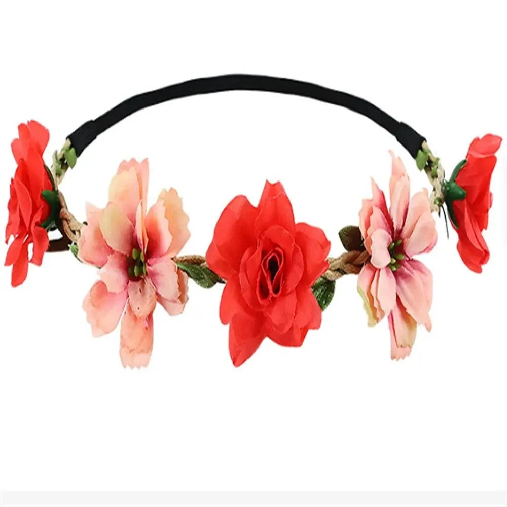 Pink Flowers Crown Festival Headpiece Women Hair Accessories Headdress Girl Baby Crown Floral Garland Wedding Floral Headwear-Dollar Bargains Online Shopping Australia