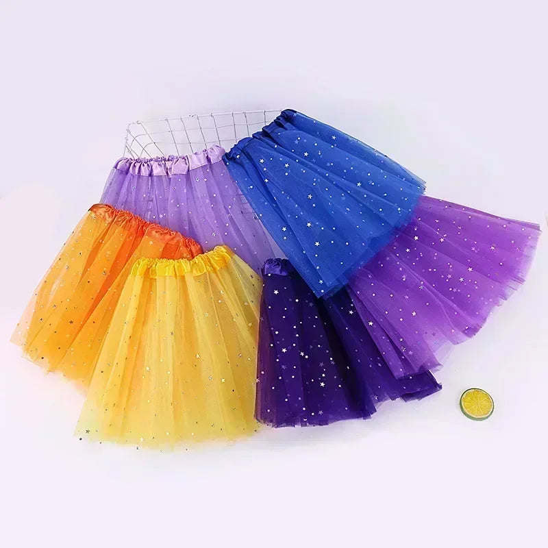 Kids Baby Star Glitter Dance Tutu Skirt For Girl Sequin 3 Layers Tulle Toddler Lace Pettiskirt Children Chiffon-Dollar Bargains Online Shopping Australia