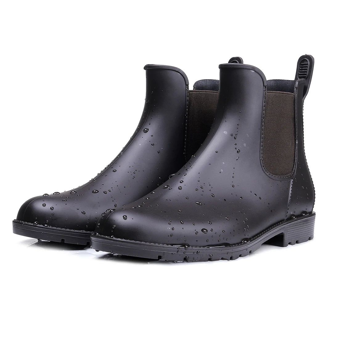 Women Chelsea Rain Boots Shiny Ankle Boots Waterproof Upper Toe Elastic Band Low Sole Fashion Non-slip Comfortable Boots-Dollar Bargains Online Shopping Australia