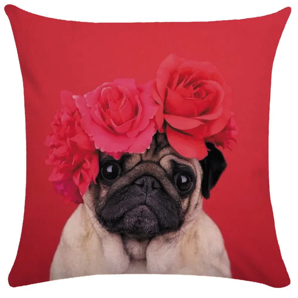 Pug Bulldog Print Cushion Cover Pets Dog Pillowcase For Home Sofa Decoration Polyester Lumbar Pillow Case Gift-Dollar Bargains Online Shopping Australia