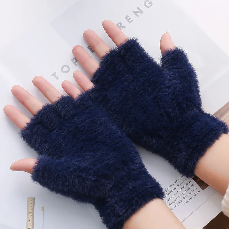 Women Men Half Finger Winter Imitation Mink Cashmere Gloves Touch Screen Writing Woolen Warm Mittens For Driving Outdoor Sports-Dollar Bargains Online Shopping Australia