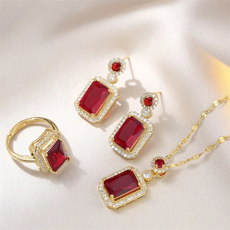 Women's Fashion Cubic Zirconia Necklace Earrings Ring Jewelry Set Girls Anniversary Wedding Valentine's Day Perfect Gift-Dollar Bargains Online Shopping Australia