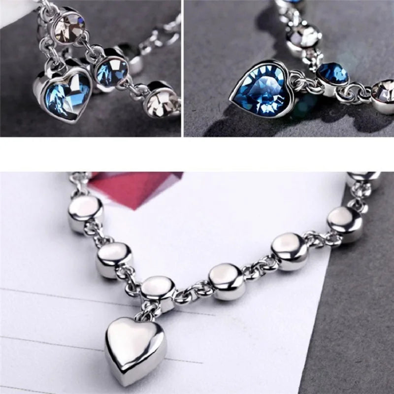Fashion Heart of Ocean Pendant Bracelets New Shiny Blue Crystal Love  Bracelet for Women Valentine's Day Jewelry