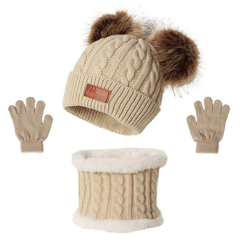 Children Winter Warm Suits Knitted Hat Scarf and Gloves Set For Girls Boy Pompoms Baby Beanies Cap Christmas Gifts For Kids 1-5y-Dollar Bargains Online Shopping Australia