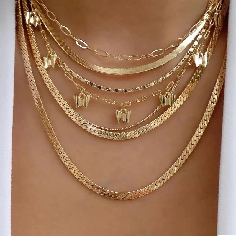 Bohemia Multilayer Crystal Butterfly Pendant Necklaces Women Hollow Heart Choker Necklace Fashion Jewelry Party-Dollar Bargains Online Shopping Australia