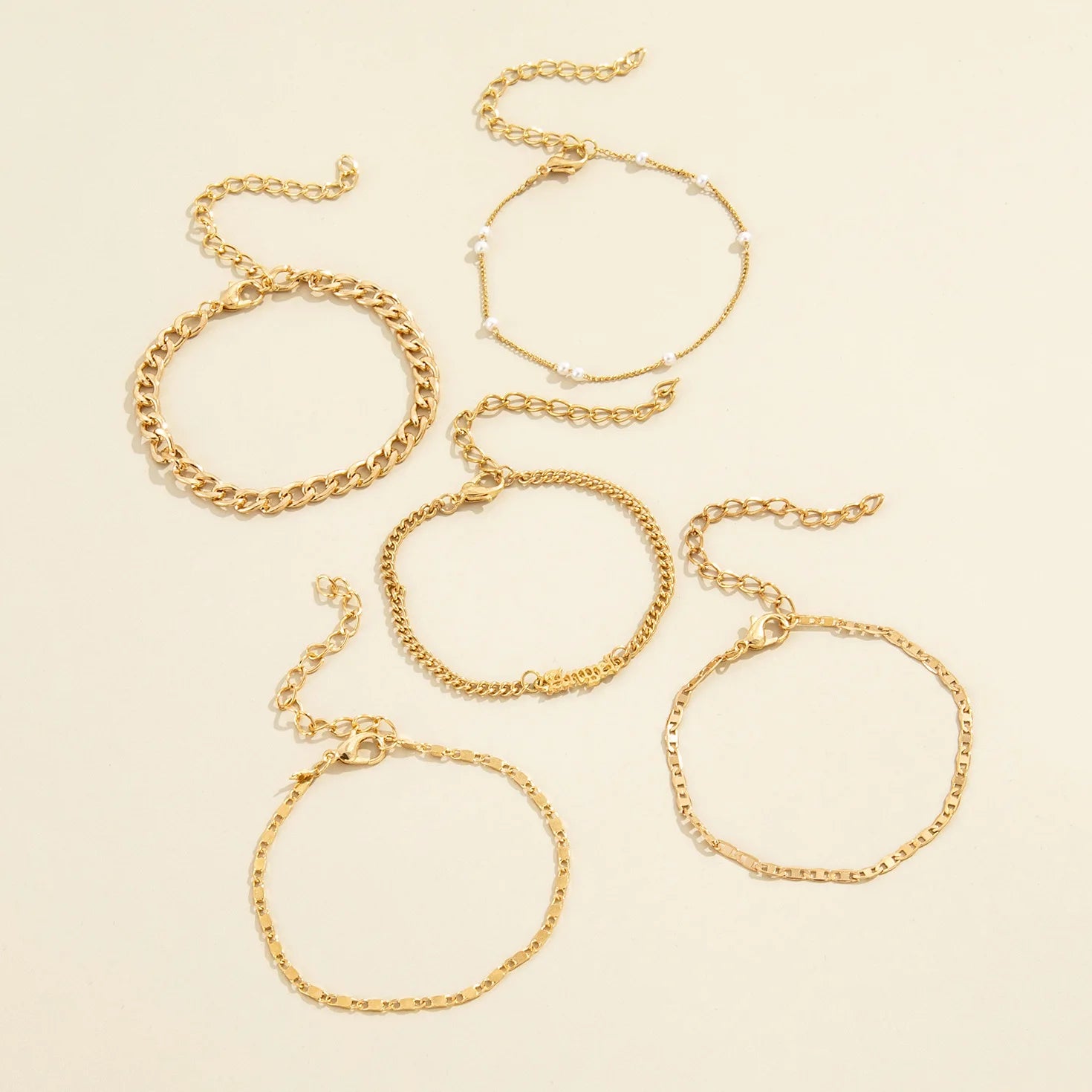 5Pcs Trendy Chain Bracelet Set For Women Angel Letter Gold Silver Color Link Chain Bangle Female Fashion Jewelry Gift-Dollar Bargains Online Shopping Australia