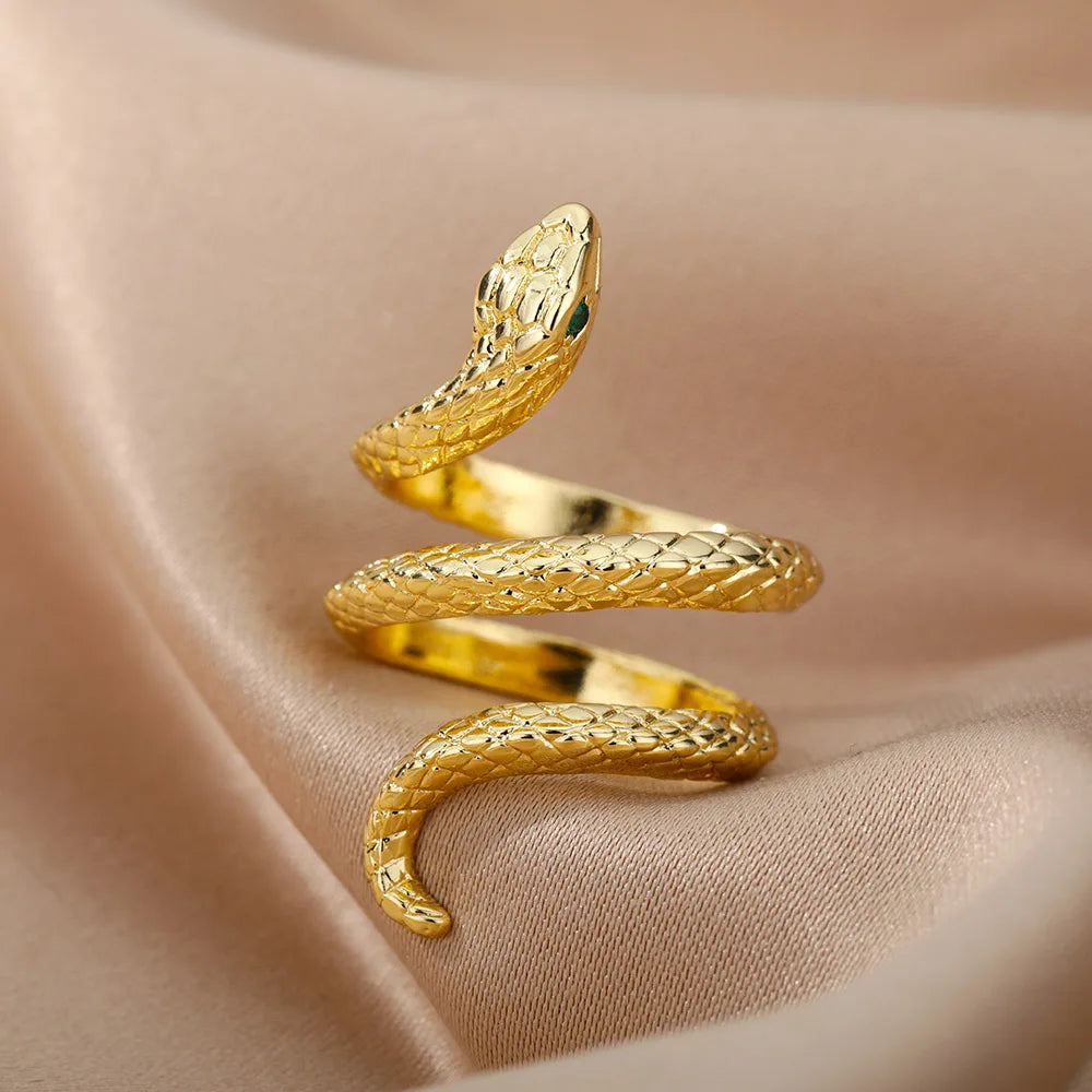 Stainless Steel Snake Rings For Women Men Gold Color Open Adjustable Zircon Ring Vintage Gothic Aesthetic Jewelry-Dollar Bargains Online Shopping Australia