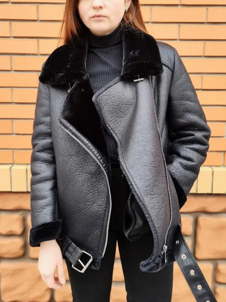 Winter Coats Women Thickness Faux Leather Fur Jacket Aviator Outwear-Dollar Bargains Online Shopping Australia