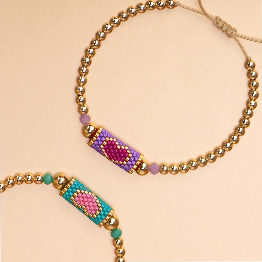 Heart Miyuki Bracelet Handmade Woven Adjustable Hard Golden Plated Beads For Women Fashion Jewelry Summer Love Beach Boho Gift