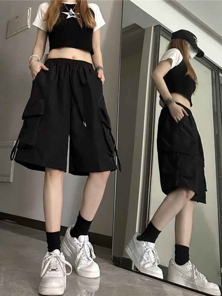 Hip Hop Cargo Shorts Women Vintage Harajuku High Waist Y2K Short Pants Casual Korean Pockets Bf Shorts Summer-Dollar Bargains Online Shopping Australia