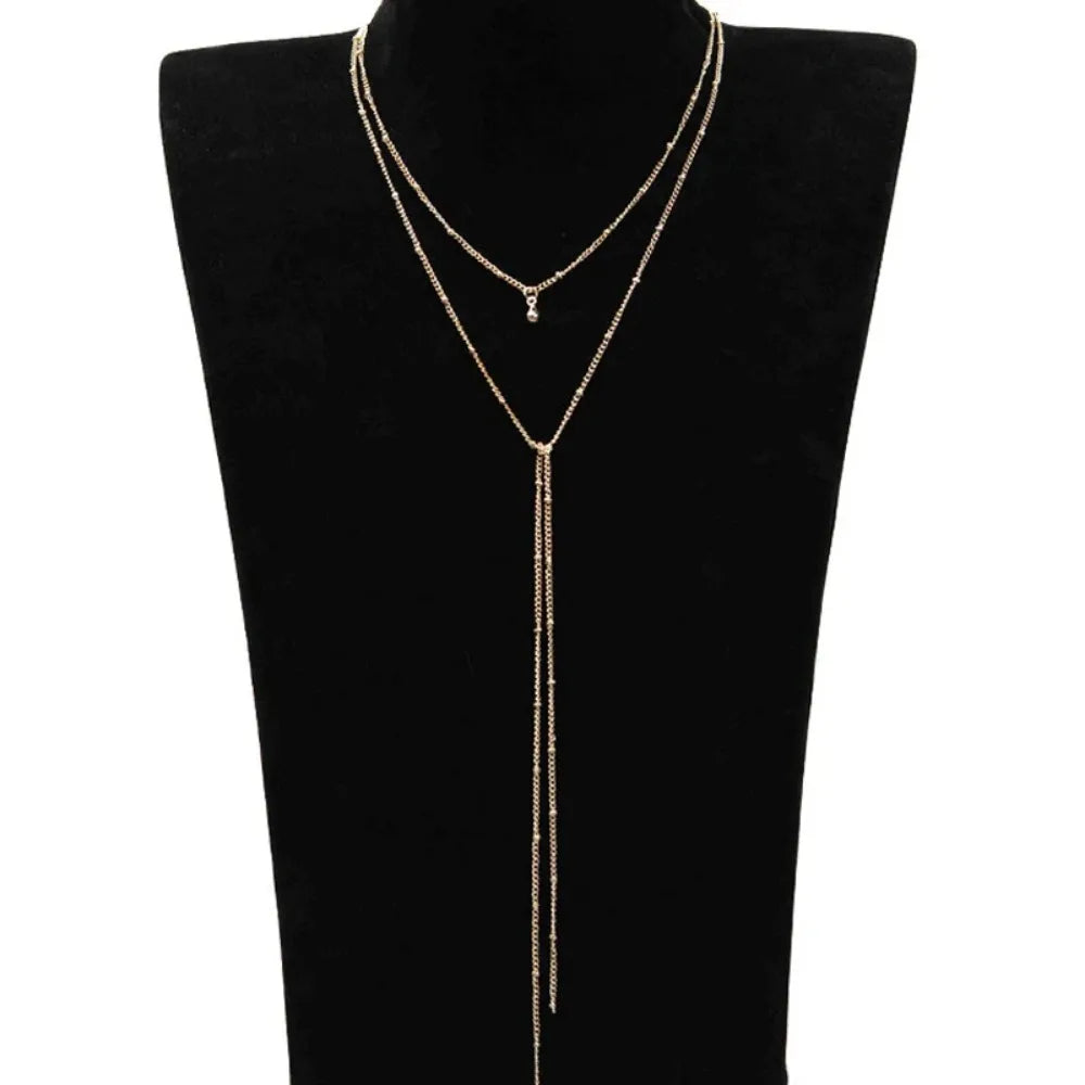 Simple Gold Silver Color Chain Choker Necklace Long Beads Tassel Chocker Necklaces For Women Collar-Dollar Bargains Online Shopping Australia