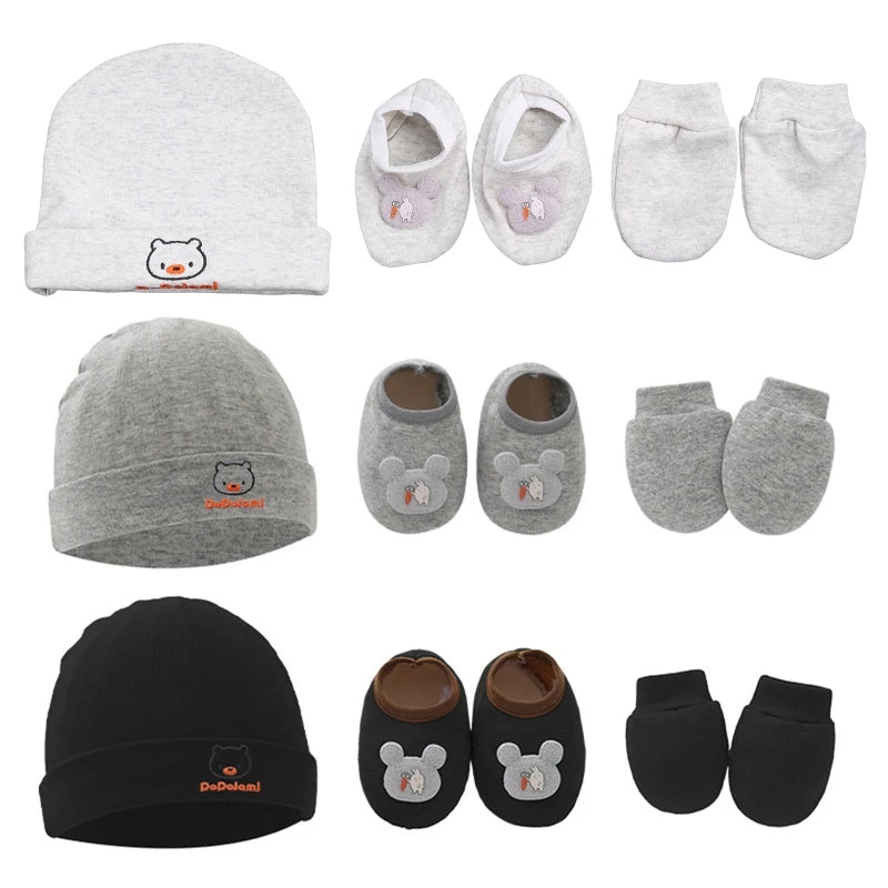 Baby Anti Scratching Gloves Hat Foot Cover Set Soft Cotton Newborn No Scratch Mittens Socks Beanies Cap Nightcap-Dollar Bargains Online Shopping Australia