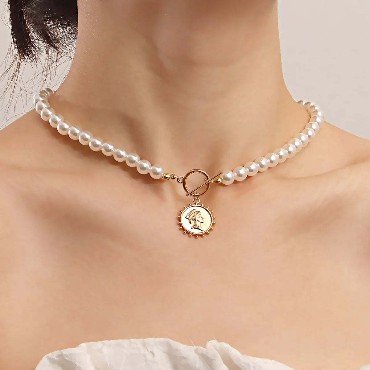 Goth Pearl Choker Necklace Gold Color Lasso Pendants Women Jewelry On The Neck Chain Beads Necklace Chocker Collar For Girl Kpop