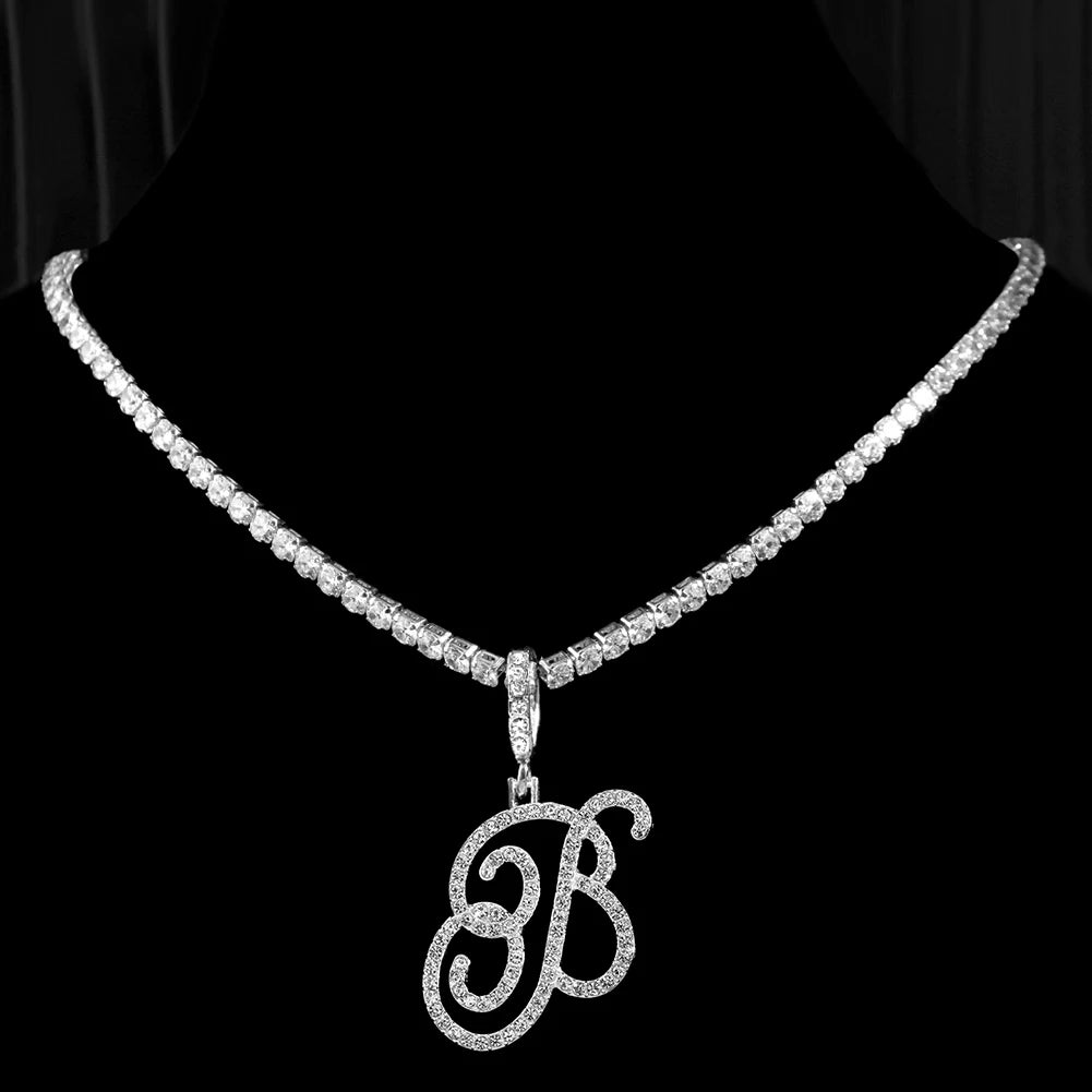 Cursive Letters Cubic Zirconia Chain Name Necklace Hip Hop Jewelry Gold Silver Color CZ-Dollar Bargains Online Shopping Australia