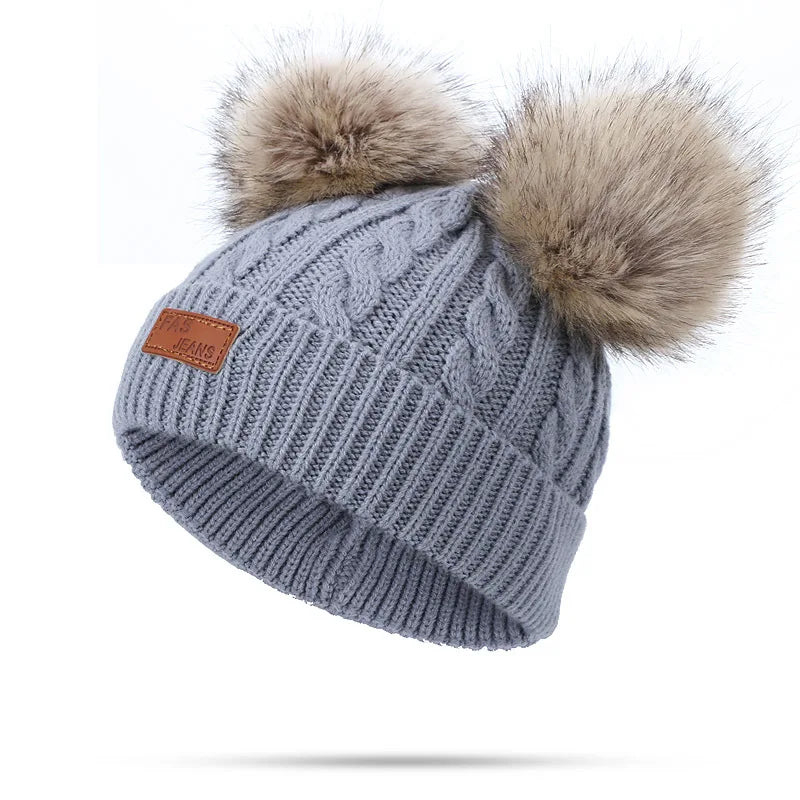 Warm Winter Baby Hats with Scarves for Kids Wool Pompom Baby Hat Children Bonnet Cap Boys Girls Knitted Scarf Gloves Beanie Caps-Dollar Bargains Online Shopping Australia